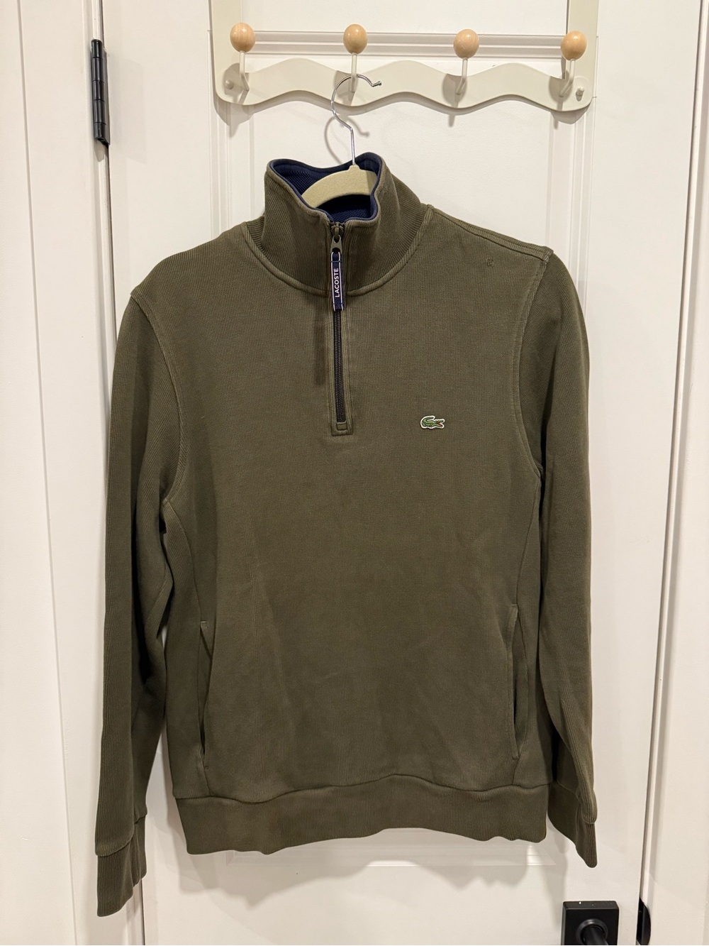 Lacoste Men's Olive Green High/Neck Half-Zip Pullover Sweater